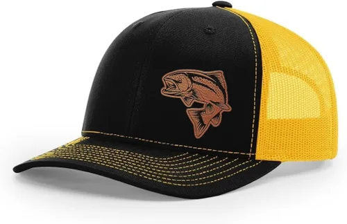 Vista 35 de Sombrero de pesca de salmón con parche de cuero grabado láser Richardson 112 Snapback Trucker Cap