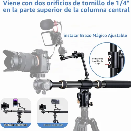 Vista 3 de Brazo de extensión de trípode de aluminio de 41 pulgadas, brazo de columna central horizontal retráctil con scerws de 1/4 pulgadas y 3/8 pulgadas