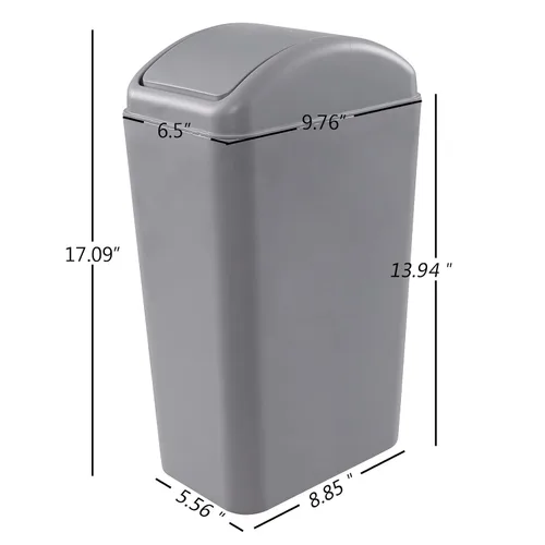 Vista 3 de Cubo de basura de plástico gris de 3.5 galones, 2 unidades Bote de basura delgado para garaje