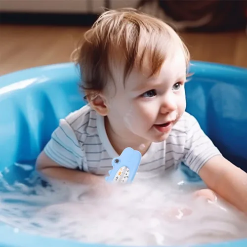 Vista 2 de Termómetro de baño de cocodrilo para bebé, 2 unidades, termómetro de temperatura del agua para piscinas, spas, jacuzzis, estanques, azul cielo