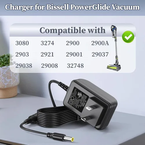 Vista 3 de Cargador para Bissell 3080 2903 2921 29038 29037 Cable de alimentación de vacío para PowerGlide 2900A 29008 2900 3274 1625010 Adaptador de CA