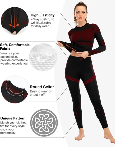 Vista 3 de MEETWEE Conjunto de ropa interior térmica para mujer, capa base de invierno, pantalones largos, cálidos, parte superior e inferior para esquiar