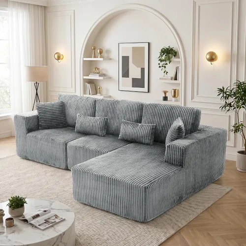 Vista 26 de Sofá deshuesado de 95 pulgadas para sala de estar, sofá modular en forma de Negro+Izquierda