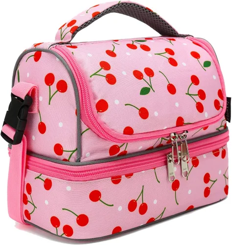 Vista 13 de FlowFly Bolsa de almuerzo aislada de dos pisos para niños, niñas, hombres, mujeres, con correa ajustable, para automóvil