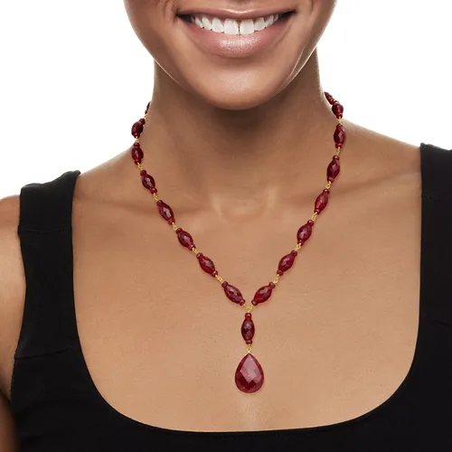 Vista 2 de Ross-Simons 175.00 ct. t.w. Ruby Drop Necklace in 18kt Yellow Gold Over Sterling Silver