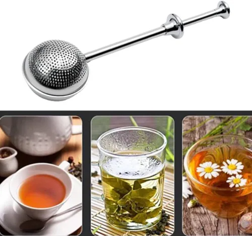 Vista 6 de Colador de té de acero inoxidable de mango largo para tetera, bola de filtro de infusor de té reutilizable para especias y condimentos de té