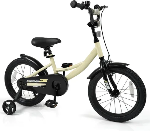 Vista 21 de BABY JOY Bicicleta para niños, bicicleta deportiva de 12 a 18 pulgadas con ruedas de entrenamiento extraíbles, asiento y manubrio ajustables, freno