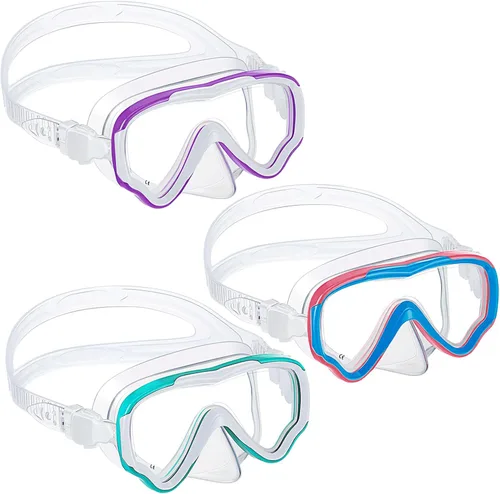 Vista 8 de Yexiya 3 Pack Kid Goggles with Nose Cover Swiming Diving Mask for Kid 3-12 Adjustable Strap Tempered Glass No Leak