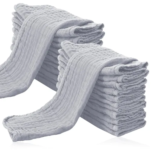Vista 37 de Cute Castle Paquete de 24 paños de muselina para bebé, 100% algodón, ultra absorbentes, grandes, 20 x 10 pulgadas, trapos de leche súper Aguamarina