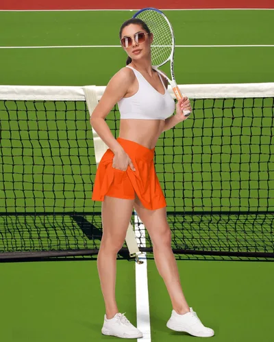 Vista 6 de HARTPOR Falda de tenis plisada para mujer, falda de golf con cintura cruzada, con bolsillos, faldas atléticas para correr, entrenamiento casual