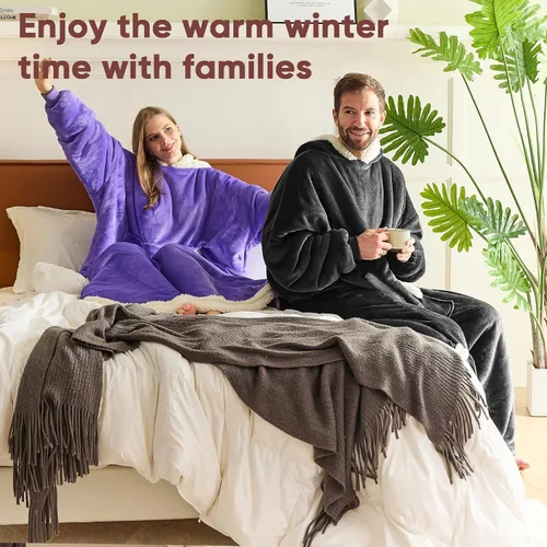 Vista 6 de yescool - Cobija con capucha, sudadera de franela de forro polar sherpa para adultos, mujeres y hombres, talla única