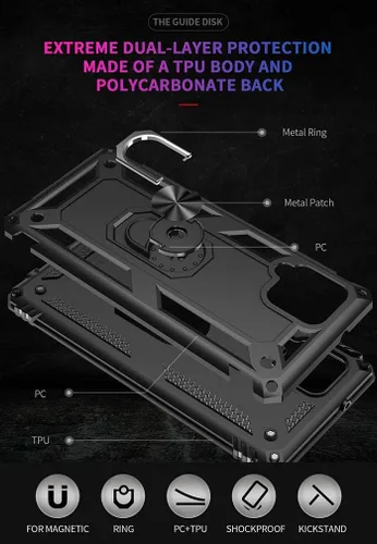 Vista 5 de Funda para Galaxy A42 5G, con protector de pantalla HD, [grado militar] anillo de montaje en coche con soporte híbrido de policarbonato duro