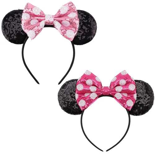 Vista 48 de DRESHOW Diademas de orejas de ratón para mujer, con orejas de Mickey y perlas blancas lisas, bandas para la cabeza de lazo, banda de terciopelo