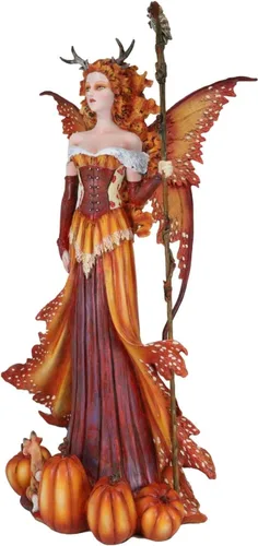 Vista 3 de Ebros Gift Amy Brown Fantasy Holiday Pumpkin Queen Autumn Fairy Holding Staff with Owl Statue 17.5" de alto Fantasy Fall Season Mythical Faery