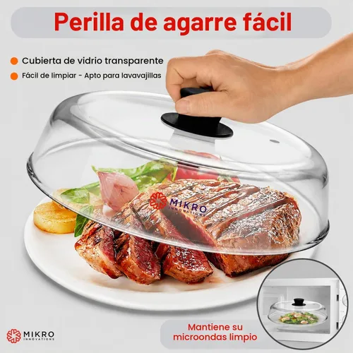 Vista 6 de Cubierta de vidrio para salpicaduras de microondas para plato de alimentos, resistente protector de salpicaduras de vidrio de borosilicato con Negro
