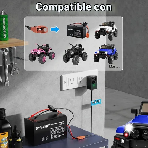 Vista 2 de Cargador de batería de 12 V compatible con juguetes de paseo, coche