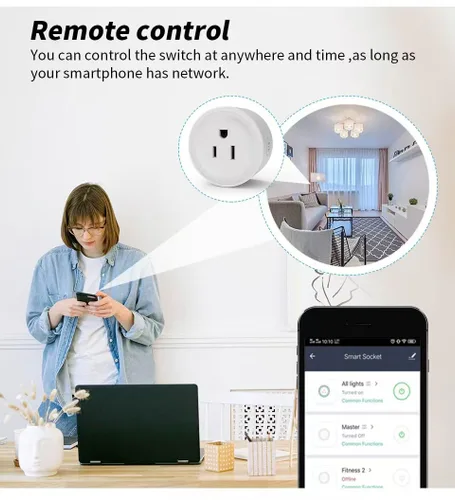 Vista 3 de Enchufe inteligente, salida WiFi compatible con Alexa y Google Assistant, Smart Outlet 16A/2200W Max, automatización del hogar inteligente, control