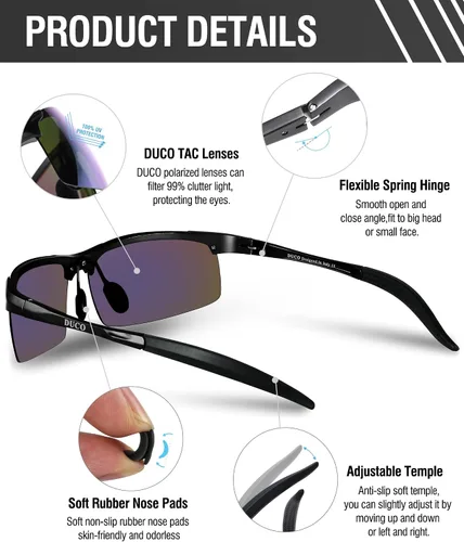 Vista 88 de Duco - Gafas de sol deportivas polarizadas para hombre con protección UV 8177s
