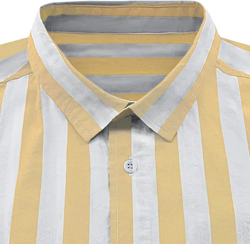 Vista 4 de Gnvviwl Camisa casual de manga corta con botones para hombre, camisa de vestir de algodón a rayas con bolsillo