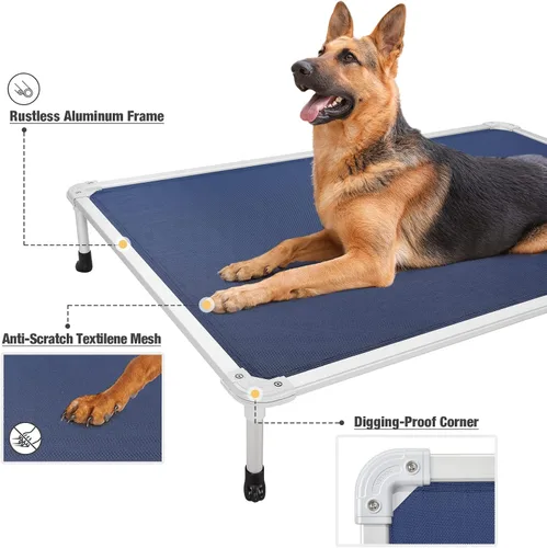Vista 84 de Veehoo Cama elevada para perros a prueba de mordidas - Cuna elevada refrescante para mascotas - Marco de aluminio plateado y tela de malla