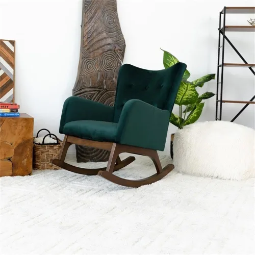 Vista 2 de ASHCROFT Logan Mid-Century - Mecedora de terciopelo con respaldo ajustado en color verde
