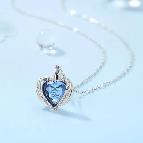Vista 3 de Heart Urn Necklace for Ashes for Women Men of Loved Ones Cremation Jewelry Keepsake Memorial Pendant with Angel Wing