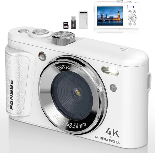 Vista 9 de Fansbe Smart Cámara digital, cámara de vlogging 4K con 64 MP, cámaras digitales apuntar y disparar con zoom de 18X, antivibración, dial de modo
