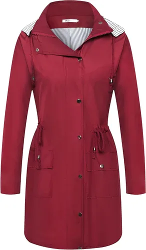 Vista 2 de Twinklady - Chaqueta de lluvia femenina, impermeables rayados de montañismo, gabardinas livianas con capucha para intemperie