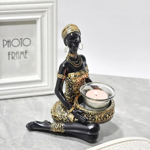 Vista 6 de Rayberro African Women Sculpture,7.48" Black Women Figurine Home Decor Tribal Lady African American Women Statue,Storage Decoration,Collectible