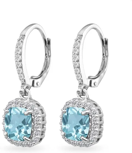 Vista 7 de Aretes para mujer, aretes de piedra natal, aretes de piedras preciosas genuinas o sintéticas, aretes de halo, aretes colgantes, aretes delicados