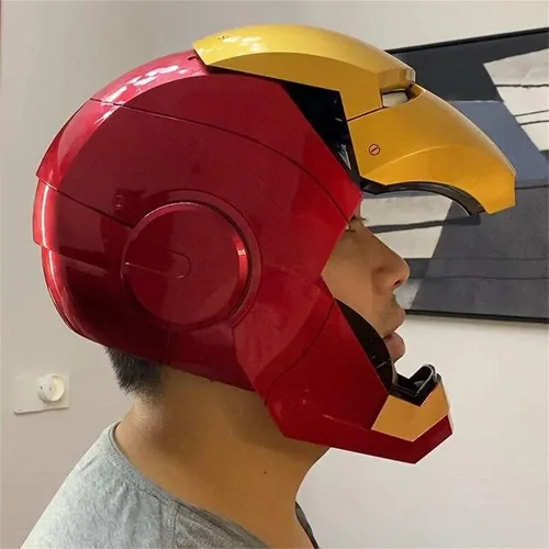 Vista 7 de Casco electrónico Iron-man MK43 para llevar con luz LED máscara de hierro para hombre modelo 11 réplica de Navidad Halloween regalo de cumpleaños