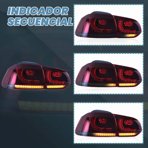 Vista 3 de VLAND Luces traseras para Golf 6ª generación 2010-2014, con señal de giro secuencial, rojo ahumado Rojo y ahumado