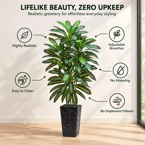 Vista 4 de Árbol de Dracaena artificial, plantas artificiales de 5 pies, maceta Verde-negro Pot