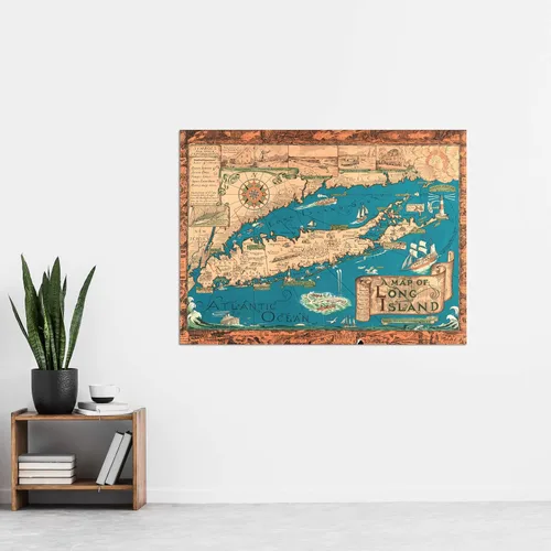Vista 2 de Smith 1933 - Póster decorativo para pared, diseño de mapa pictórico de Long Island Ny History