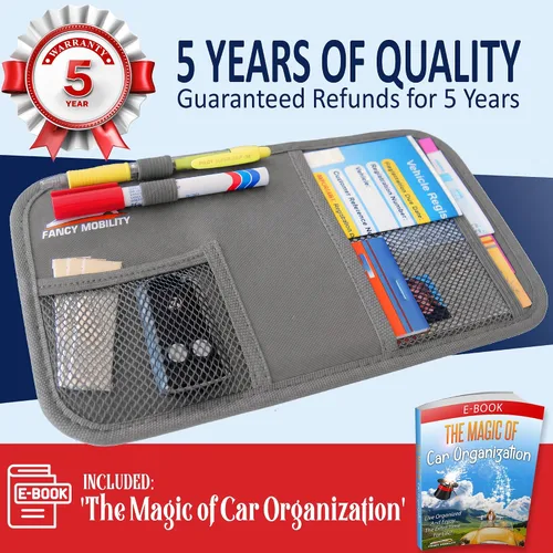 Vista 4 de Organizador de visera solar para automóvil, soporte para documentos de automóvil y almacenamiento pequeño, bolsa para registro y seguro, diseño