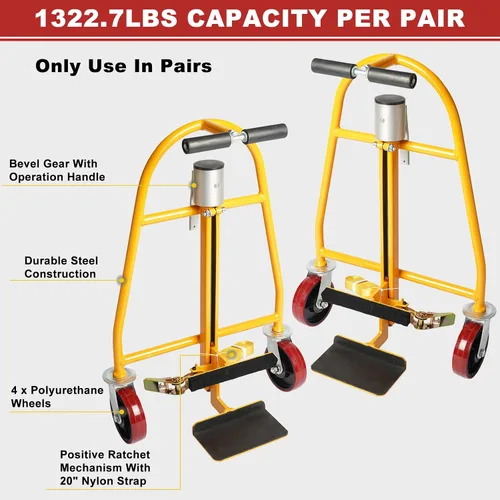 Vista 8 de Juego de herramientas manuales para mover muebles (juego de 2), carrito móvil resistente, capacidad de 1300 libras, altura de elevación de 12