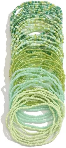 Vista 4 de Caiyao Juego de 36 pulseras elásticas coloridas con cuentas de semillas bohemias, multicapa, de arcoíris, pulsera elástica con cuentas de cristal