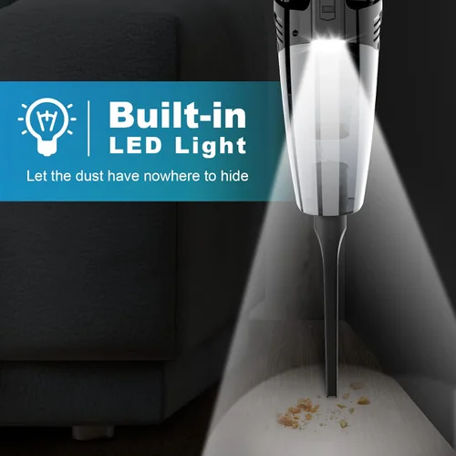 Vista 5 de Blestan Aspiradora de mano portátil inalámbrica con luz LED, succión de alta potencia, 3 en 1, aspiradora de mano ligera y recargable, aspiradora