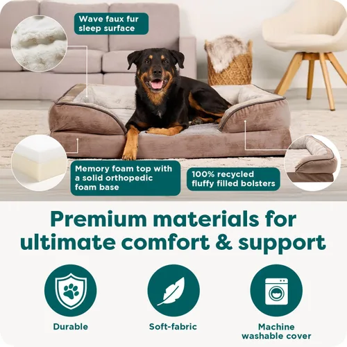 Vista 5 de Furhaven - Cama para mascotas de espuma viscoelástica para perros y gatos, cama para perros tipo sofá, comodidad perfecta, con ondas, de terciopelo