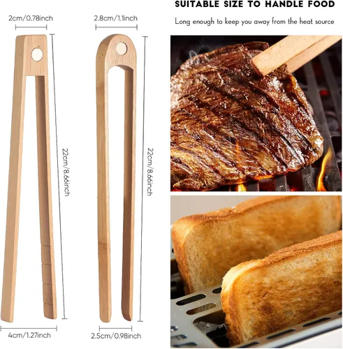 Vista 2 de Patelai 2 pinzas para tostadoras de madera de 8.7 pulgadas con imán magnético de bambú tostada de madera de bambú natural, accesorios de utensilios