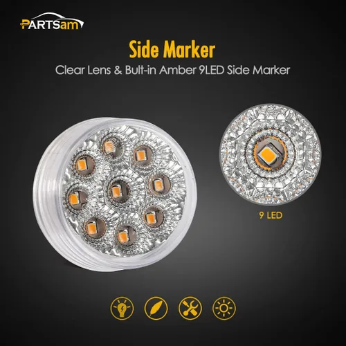 Vista 8 de Partsam 20 piezas de 2 pulgadas redondas luces LED ámbar de 9 LED para señal de giro, luces de marcación laterales con reflector [aprobadas por DOT]