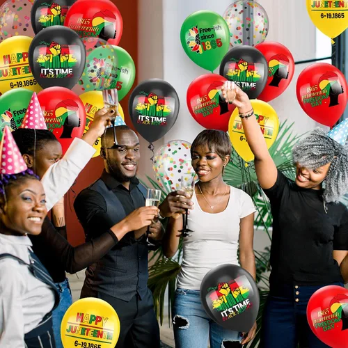 Vista 7 de 50 globos de látex para decoración de fiesta patriótica negra del Día de la Libertad, globos de látex para el Día de la Independencia Afro Americana