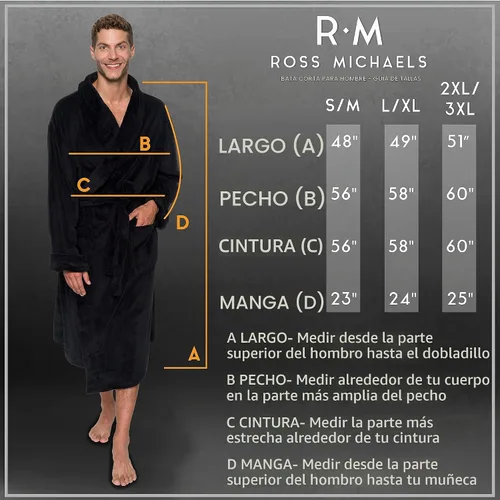 Vista 3 de Ross Michaels Mens Robe Shawl Collar Wrap Style - Mid Length Plush Fleece Bathrobe Negro