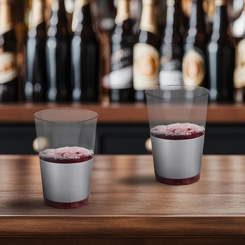 Vista 7 de Smarty Had A Party Vasos desechables transparentes de 12 onzas con parte inferior plateada – 240 vasos de plástico para cócteles, café helado
