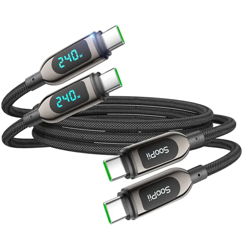 Vista 12 de SOOPII cable USB C de 100 W 0,30 mt, cable USB C a USB C de carga rápida, cable trenzado de nailon con pantalla LED para lPhone 16/15 Pro/15 Plus/15