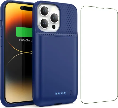 Vista 11 de Funda de batería para iPhone 13/13Pro/14,7500 mAh, funda protectora ultradelgada, funda de carga de batería expandible portátil recargable Negro