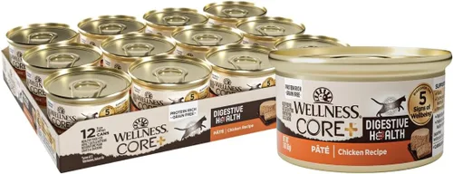 Vista 9 de Wellness CORE+ Alimento húmedo en paté de peso saludable para gatos adultos, natural, rico en proteínas, sin granos, 2.8 onzas, paquete de 12