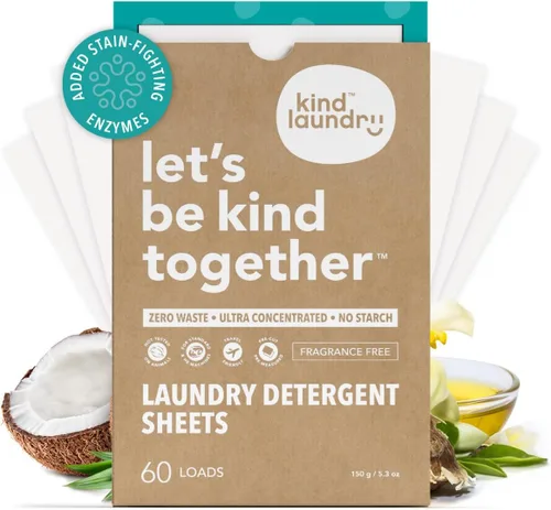 Vista 9 de Hojas de detergente KIND LAUNDRY con enzimas que combaten las manchas - Jabón ecológico para lavandería a base de plantas - Detergente