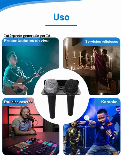Vista 9 de Soporte de micrófono doble para soporte, montado en la pared para 2