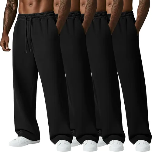 Vista 7 de August Alley Paquete de 4 pantalones deportivos para hombre, grandes y altos, delgados, atléticos, con parte inferior abierta, con cordón y bolsillos